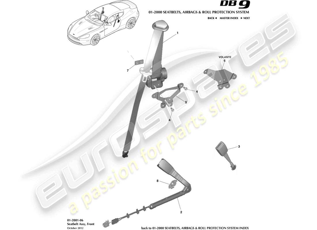 aston martin db9 (2014) front seat belts part diagram