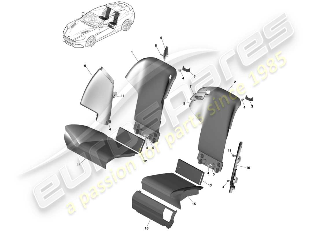 aston martin vanquish (2014) rear seats, coupe parts diagram