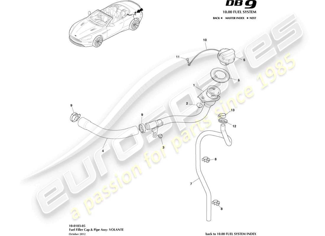 aston martin db9 (2014) fuel filler assembly, volante part diagram