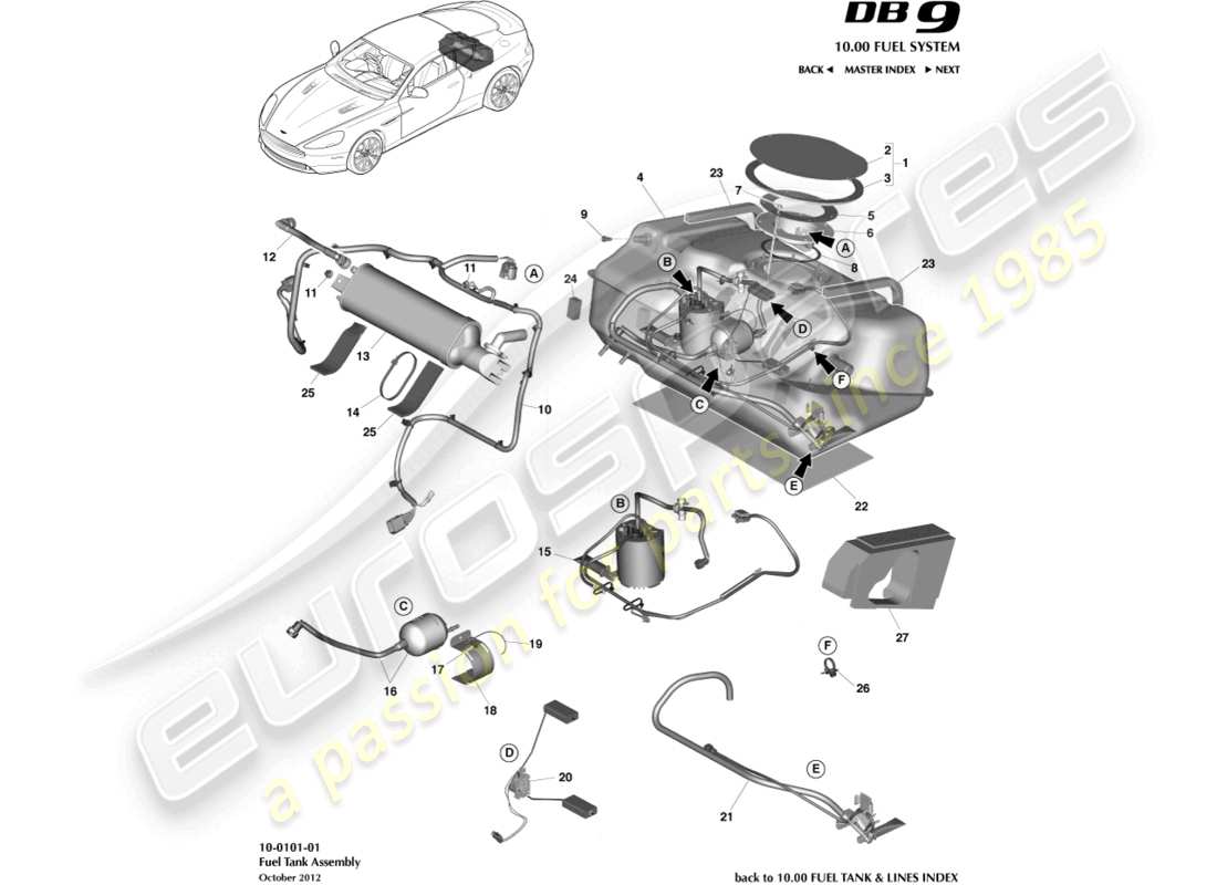 aston martin db9 (2014) fuel tank assy part diagram