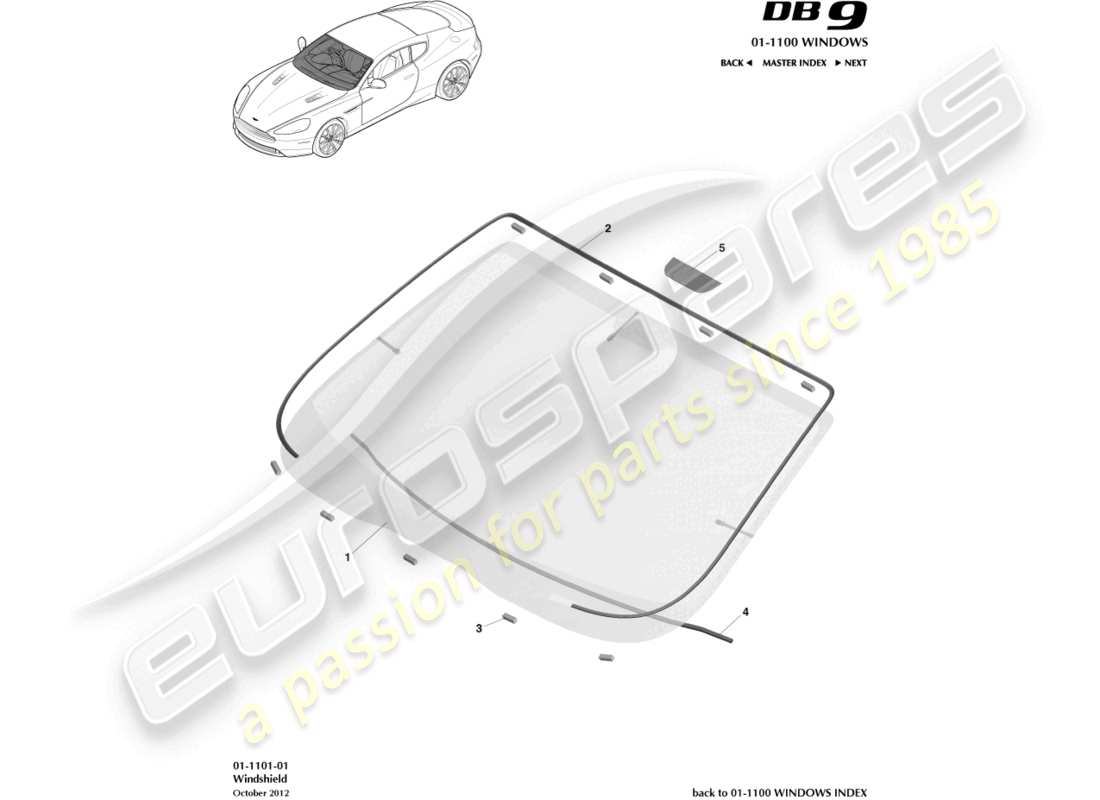 aston martin db9 (2014) windshield part diagram