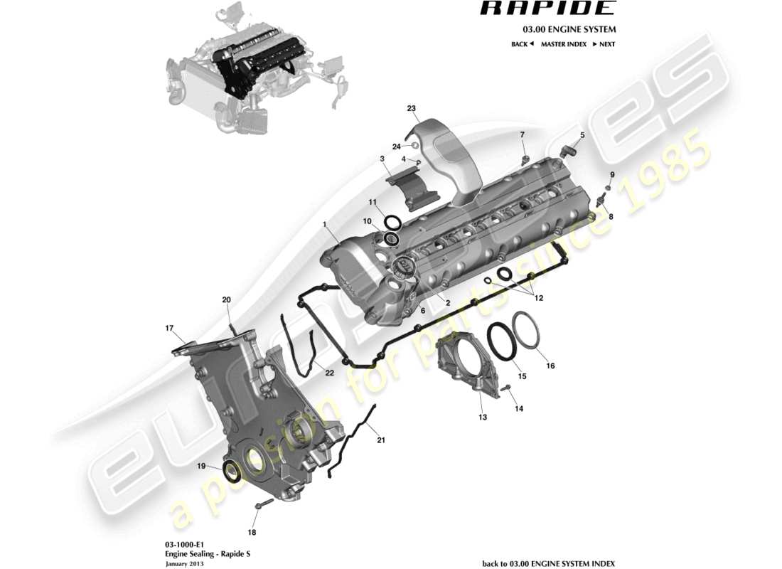 aston martin rapide (2011) engine sealing part diagram