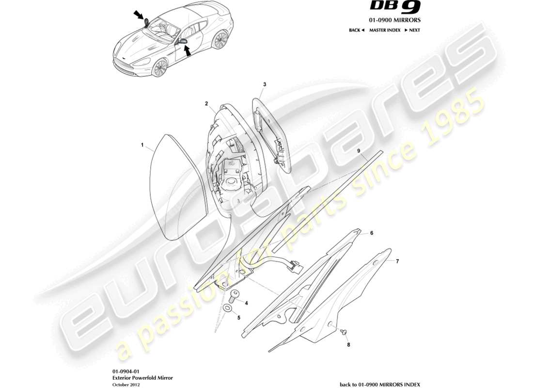 aston martin db9 (2014) exterior rear view mirrors part diagram