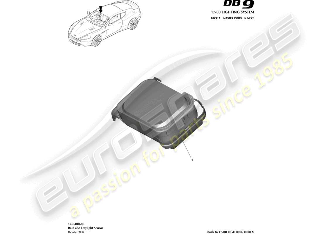 aston martin db9 (2014) rain & daylight sensor part diagram