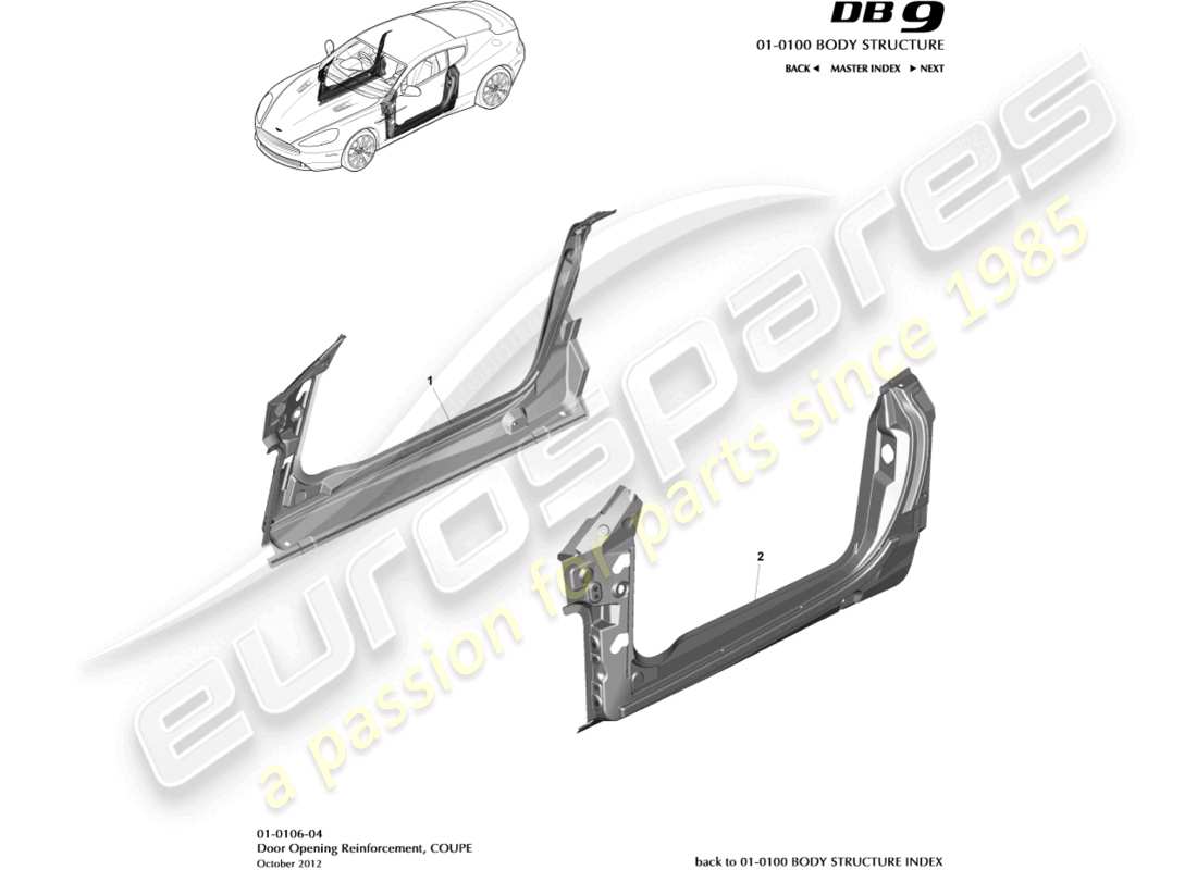 aston martin db9 (2014) door opening frame, coupe part diagram