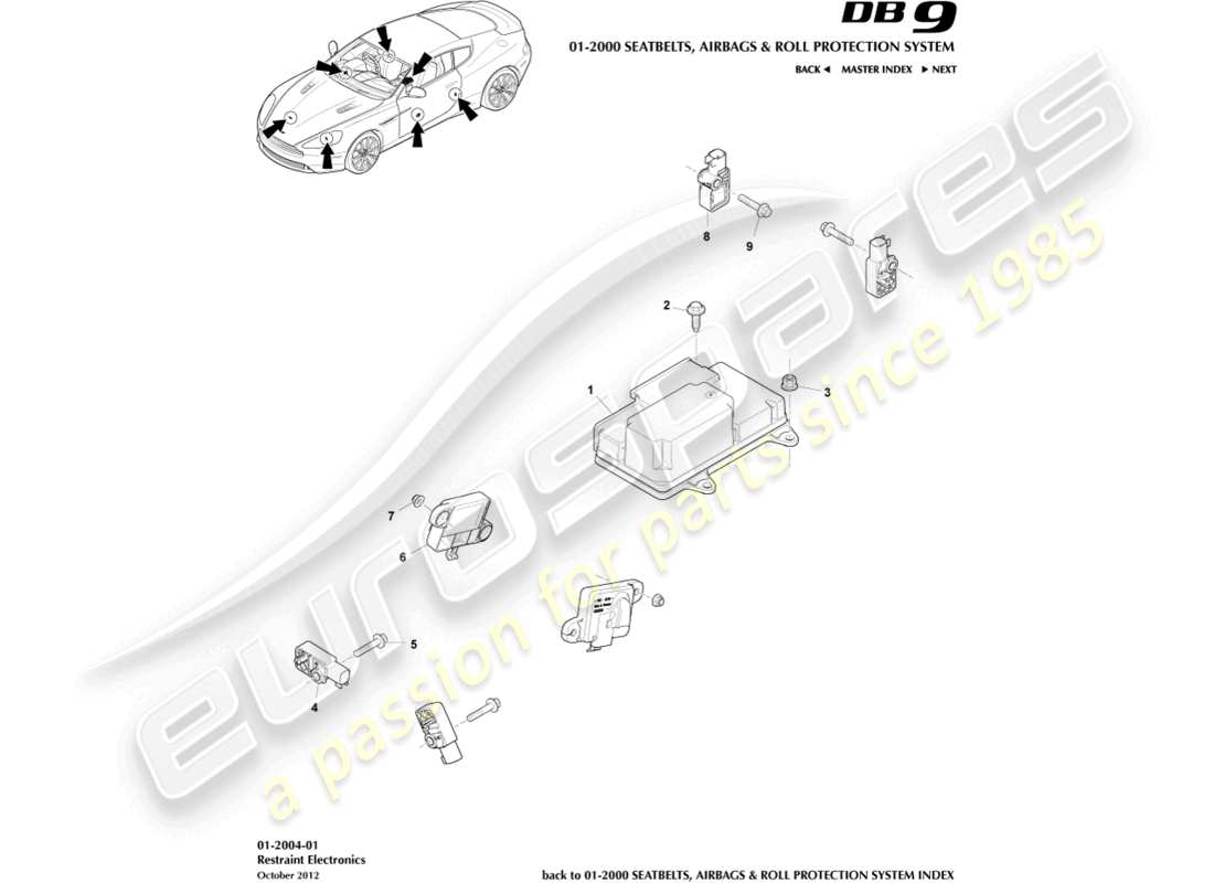 aston martin db9 (2014) restraint electronics part diagram