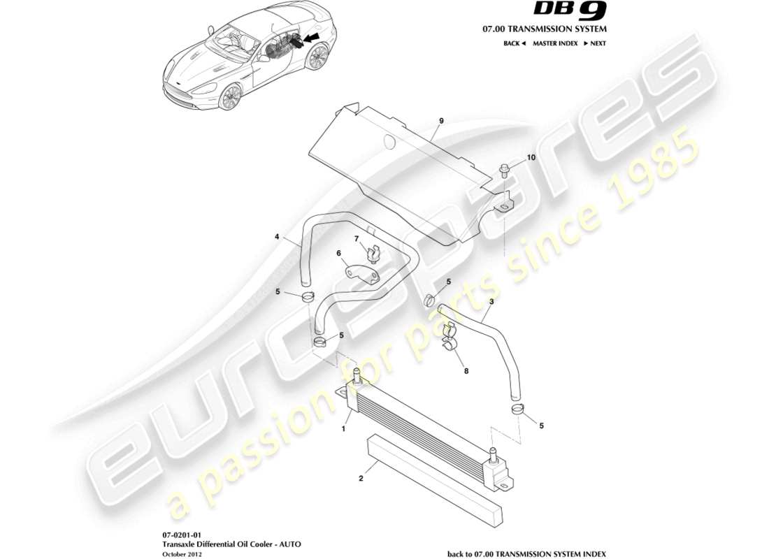 aston martin db9 (2014) transmission oil cooler part diagram