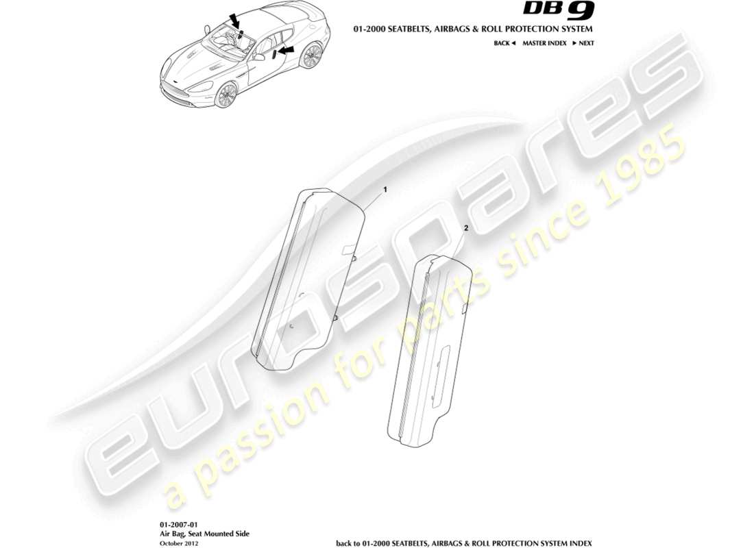 aston martin db9 (2014) front side airbag part diagram