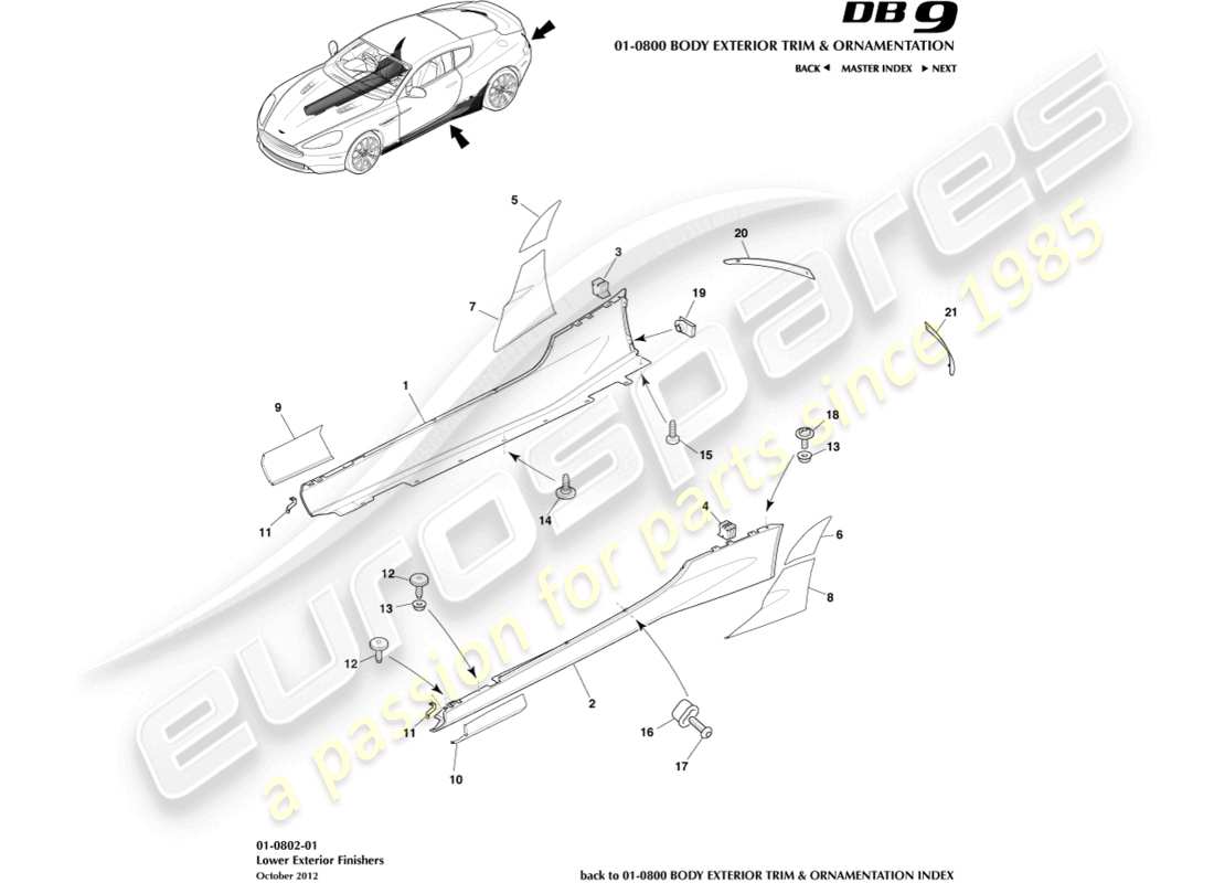 aston martin db9 (2014) lower exterior finishers part diagram