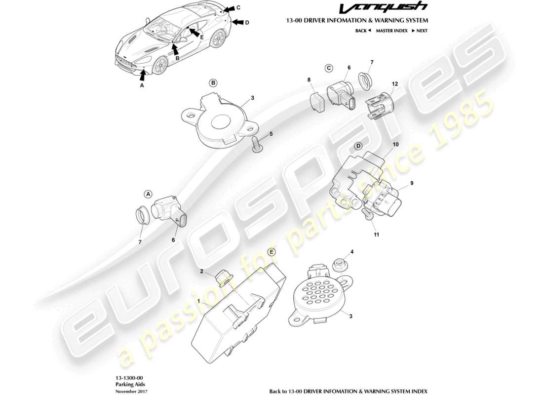 aston martin vanquish (2018) parking aid part diagram