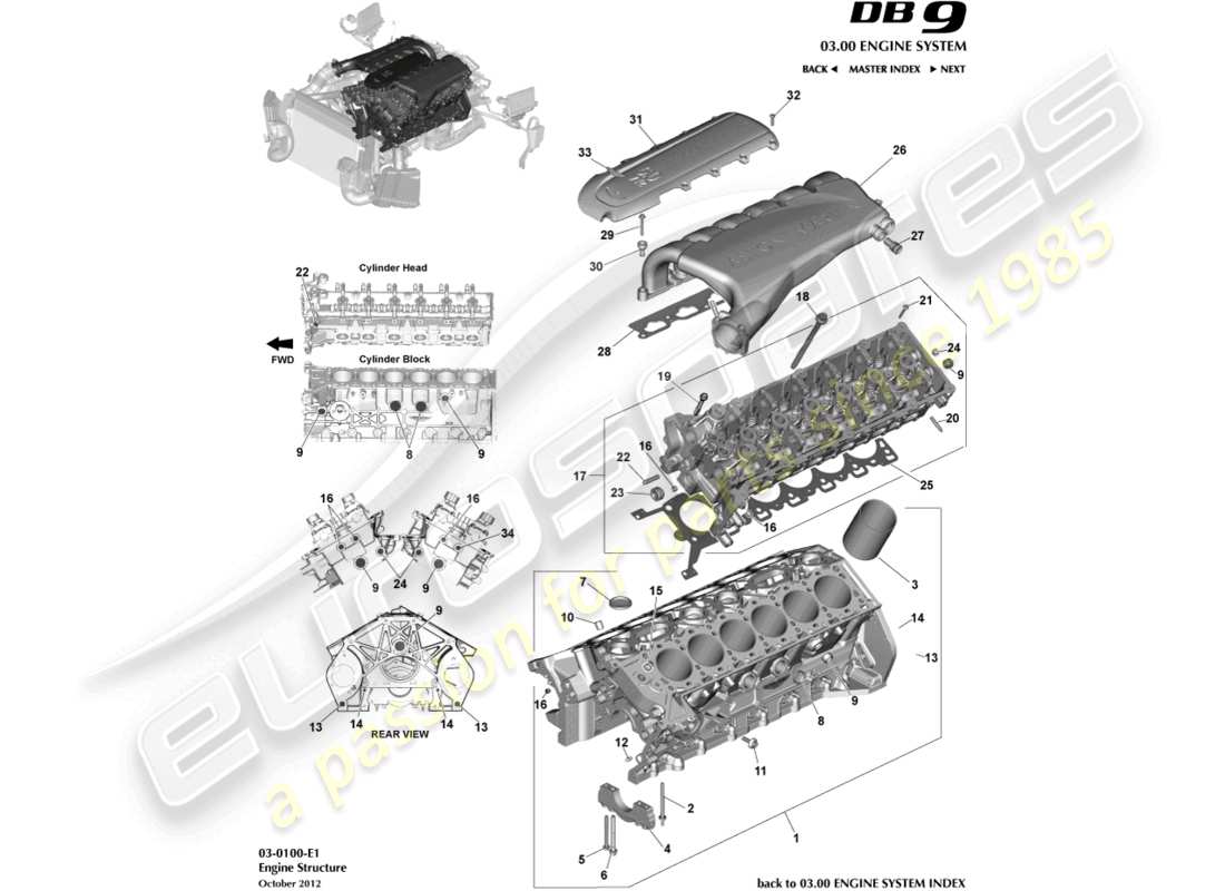 aston martin db9 (2014) engine structure part diagram