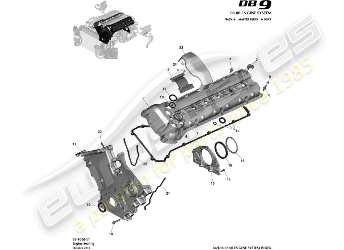 aston martin db9 (2014) engine sealing part diagram