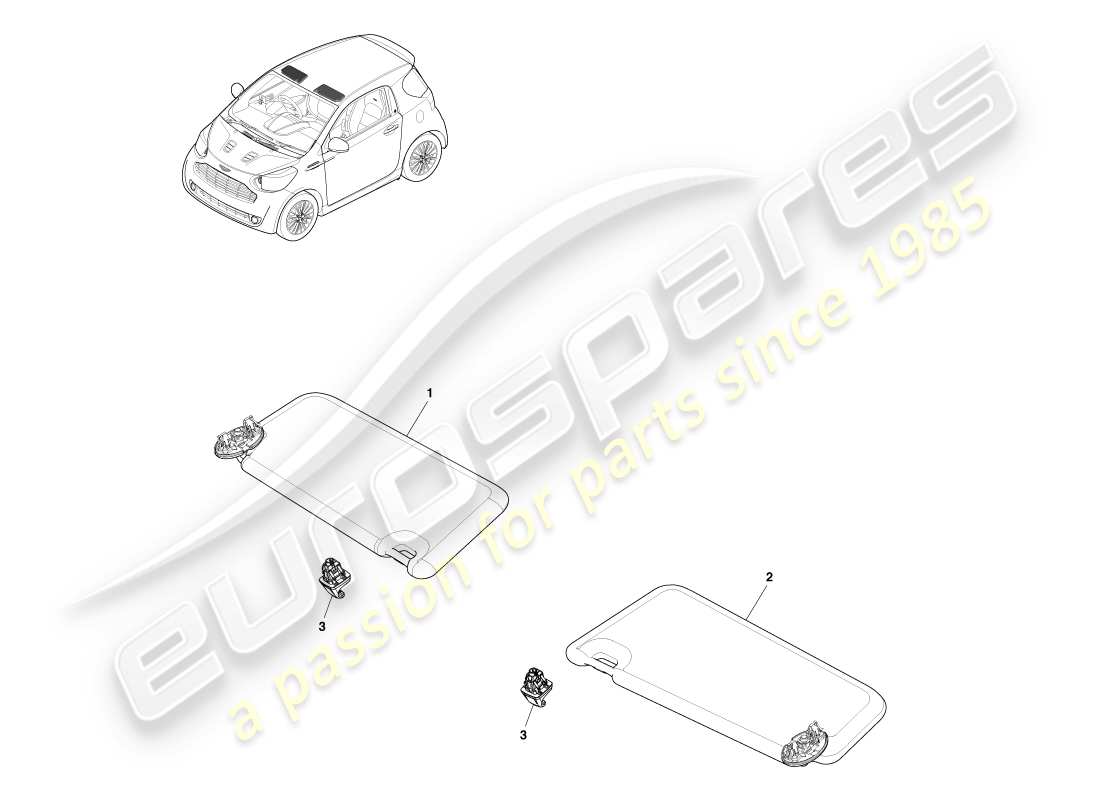 aston martin cygnet (2012) sunvisor assembly parts diagram