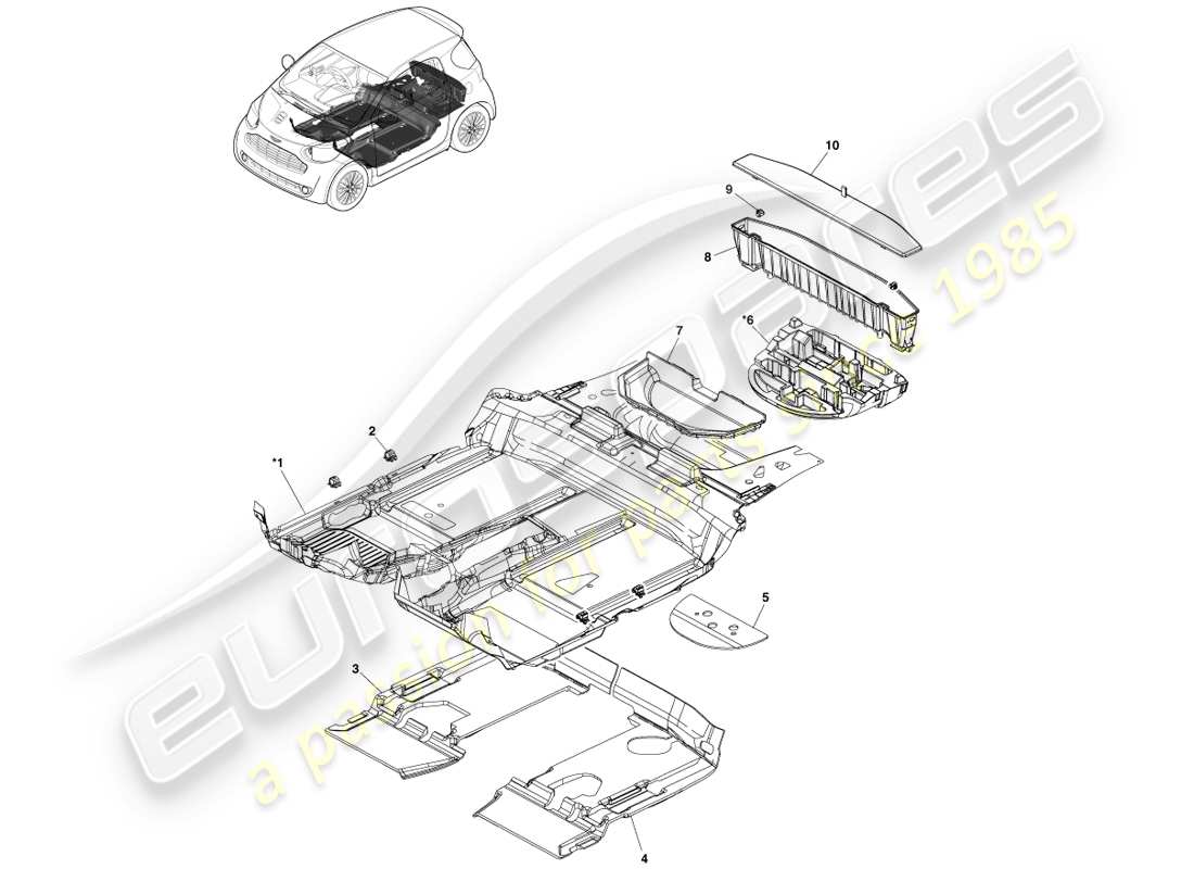 aston martin cygnet (2012) main floor trim parts diagram