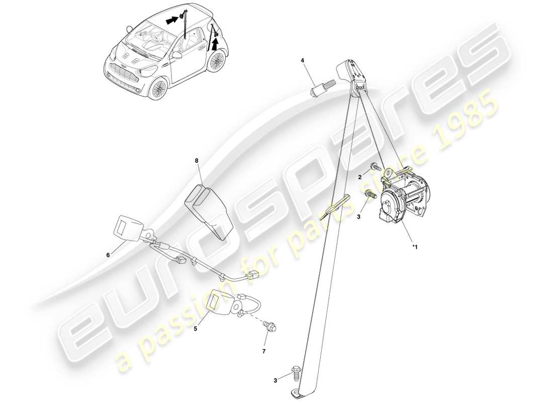 aston martin cygnet (2012) rear seat belt assy parts diagram