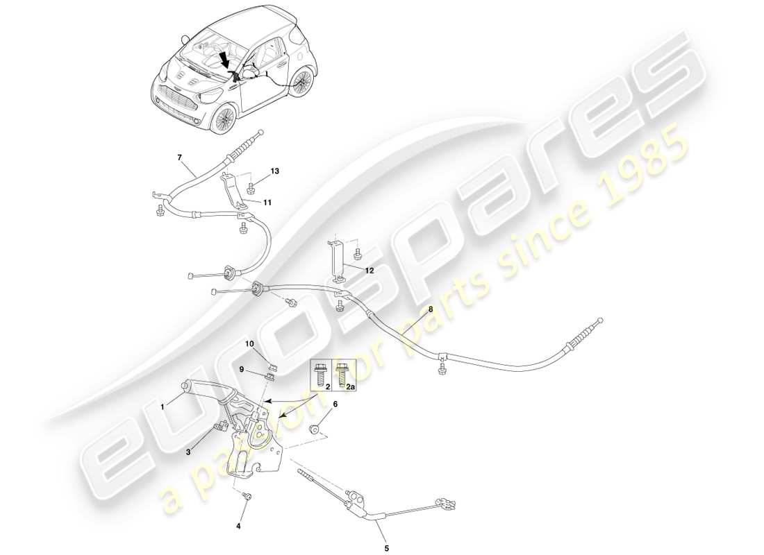 aston martin cygnet (2012) parking brake parts diagram