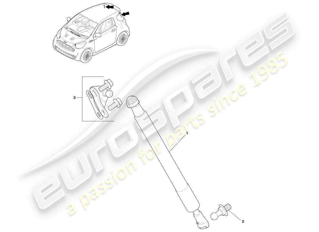 aston martin cygnet (2012) tailgate strut parts diagram