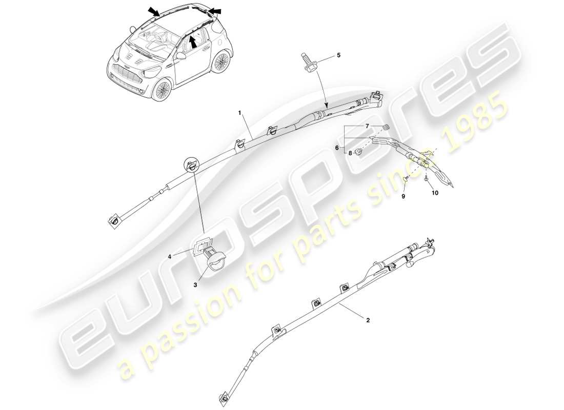 aston martin cygnet (2012) curtain air bag system parts diagram