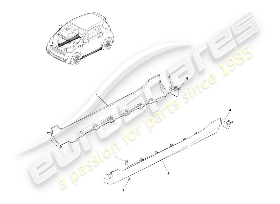 aston martin cygnet (2012) sill appliques parts diagram