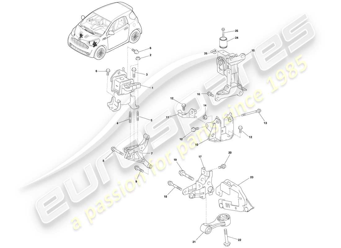 aston martin cygnet (2012) powertrain mounts - cvt parts diagram