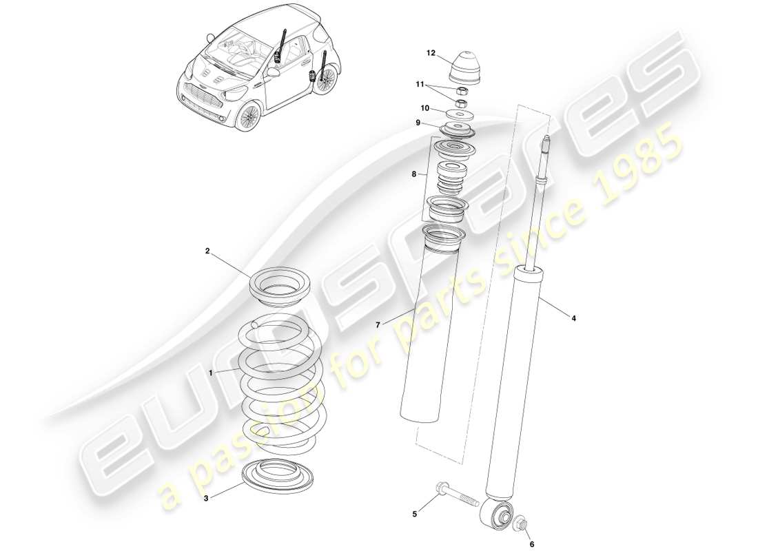 aston martin cygnet (2012) rear suspension spring and damper parts diagram