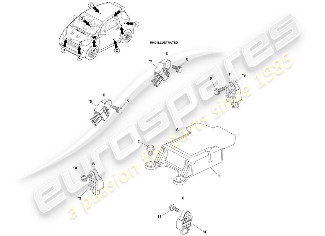 aston martin cygnet (2012) restraint electronics parts diagram