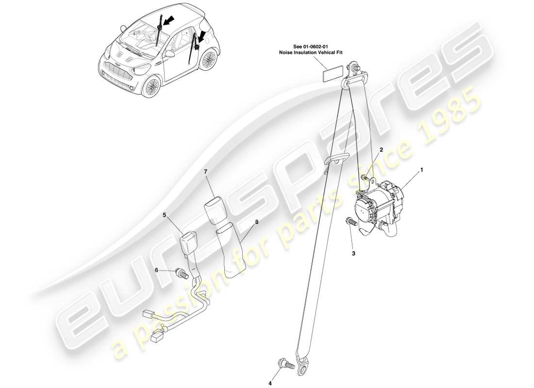 aston martin cygnet (2012) front seat belt assy parts diagram