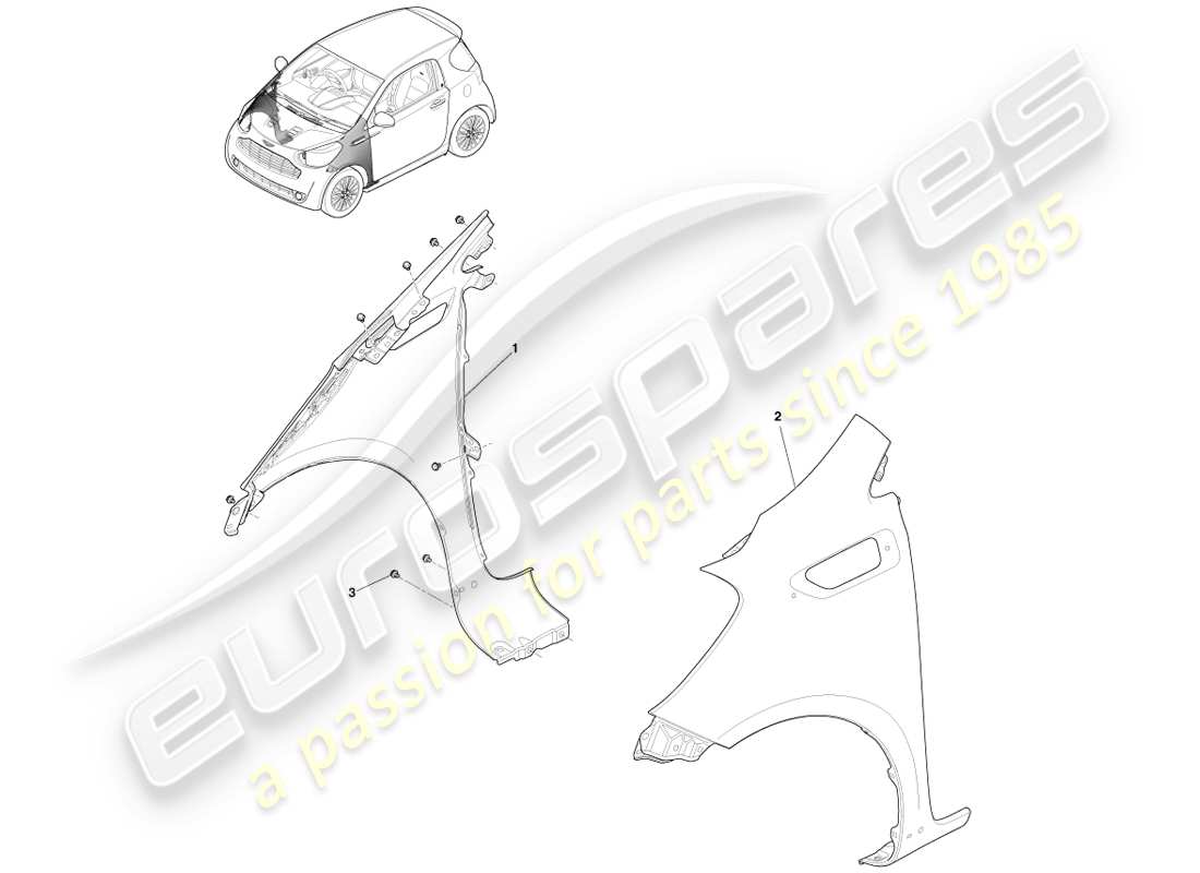 aston martin cygnet (2012) front fenders parts diagram