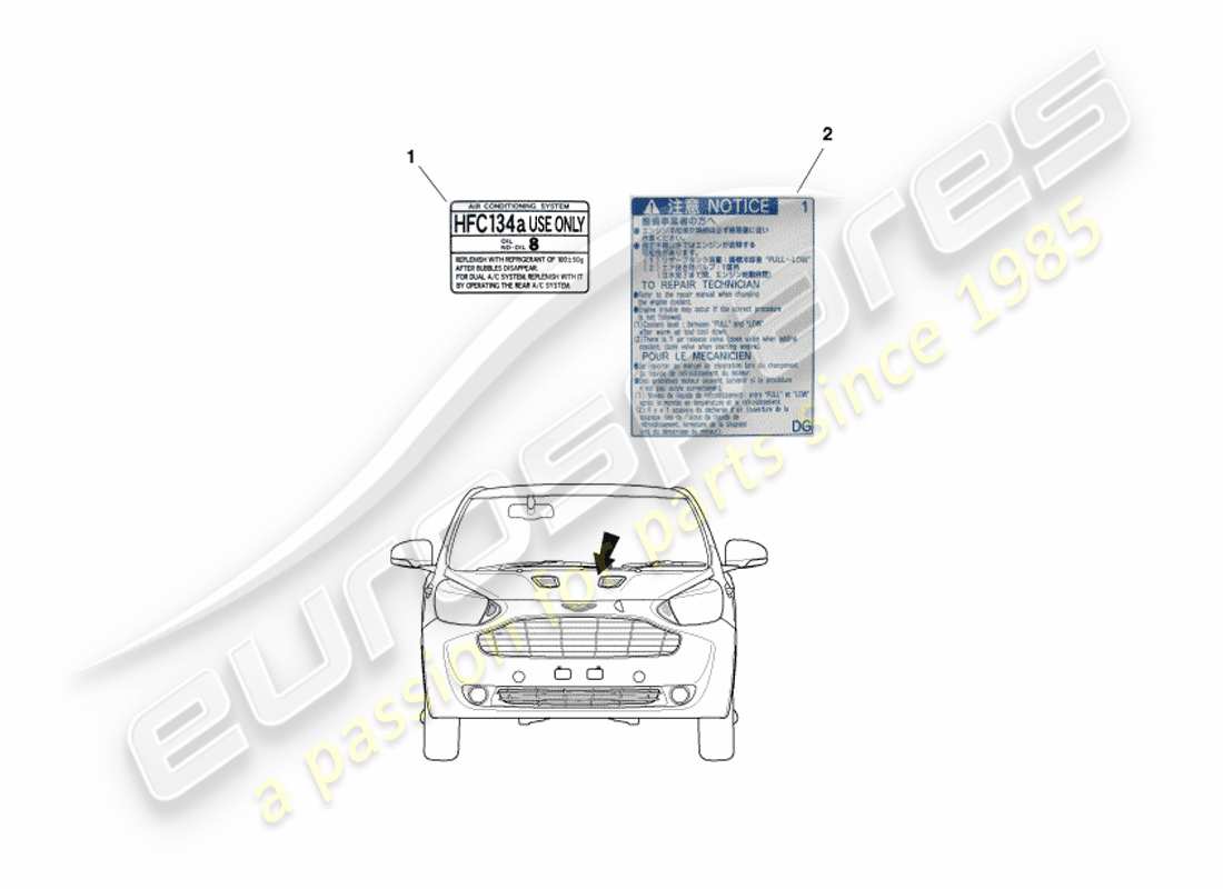 aston martin cygnet (2012) underbonnet labels parts diagram