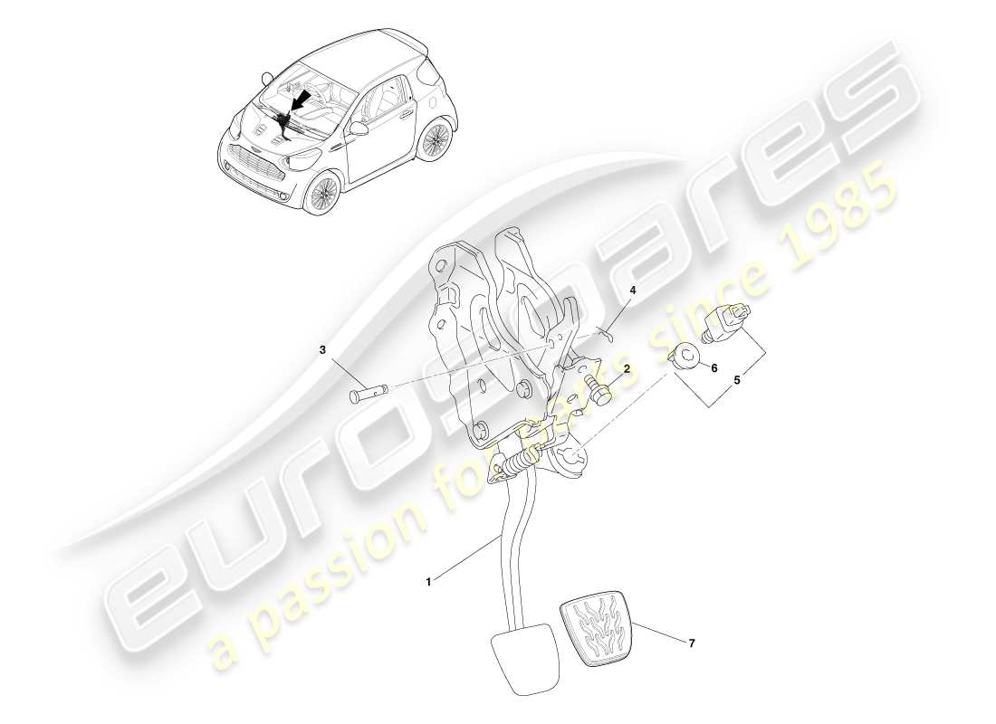 aston martin cygnet (2012) pedal box, manual parts diagram