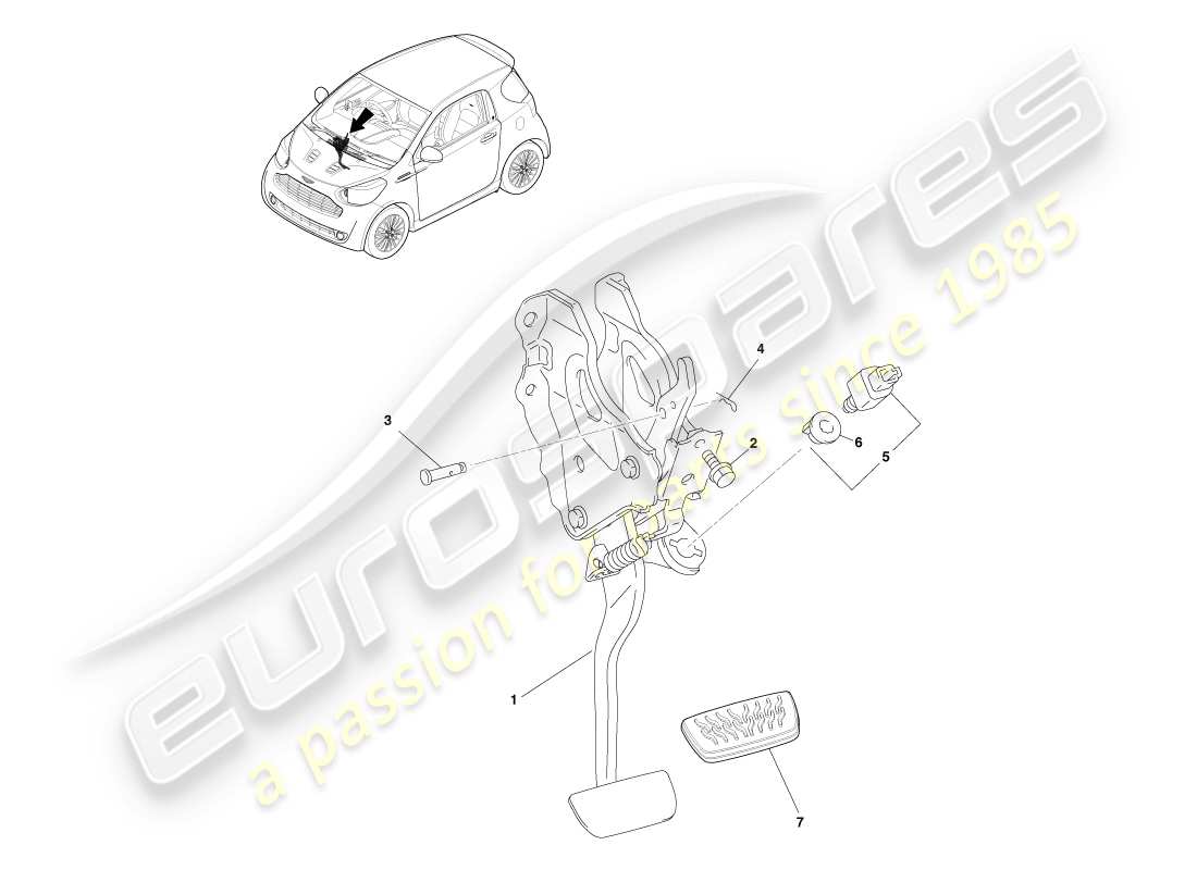 aston martin cygnet (2012) pedal box, auto parts diagram