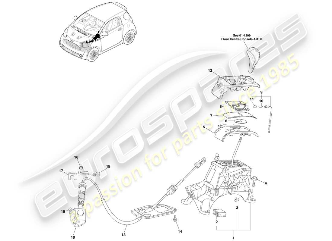 aston martin cygnet (2012) gear select mech, auto parts diagram