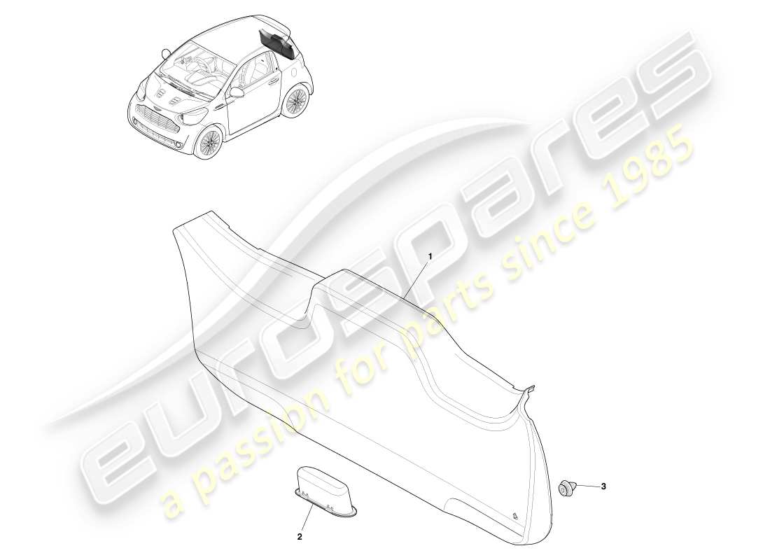 aston martin cygnet (2012) tailgate trim parts diagram