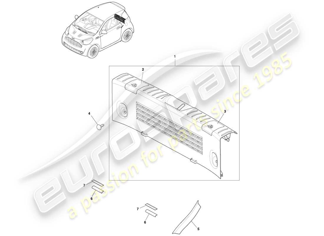 aston martin cygnet (2012) load compartment trim parts diagram