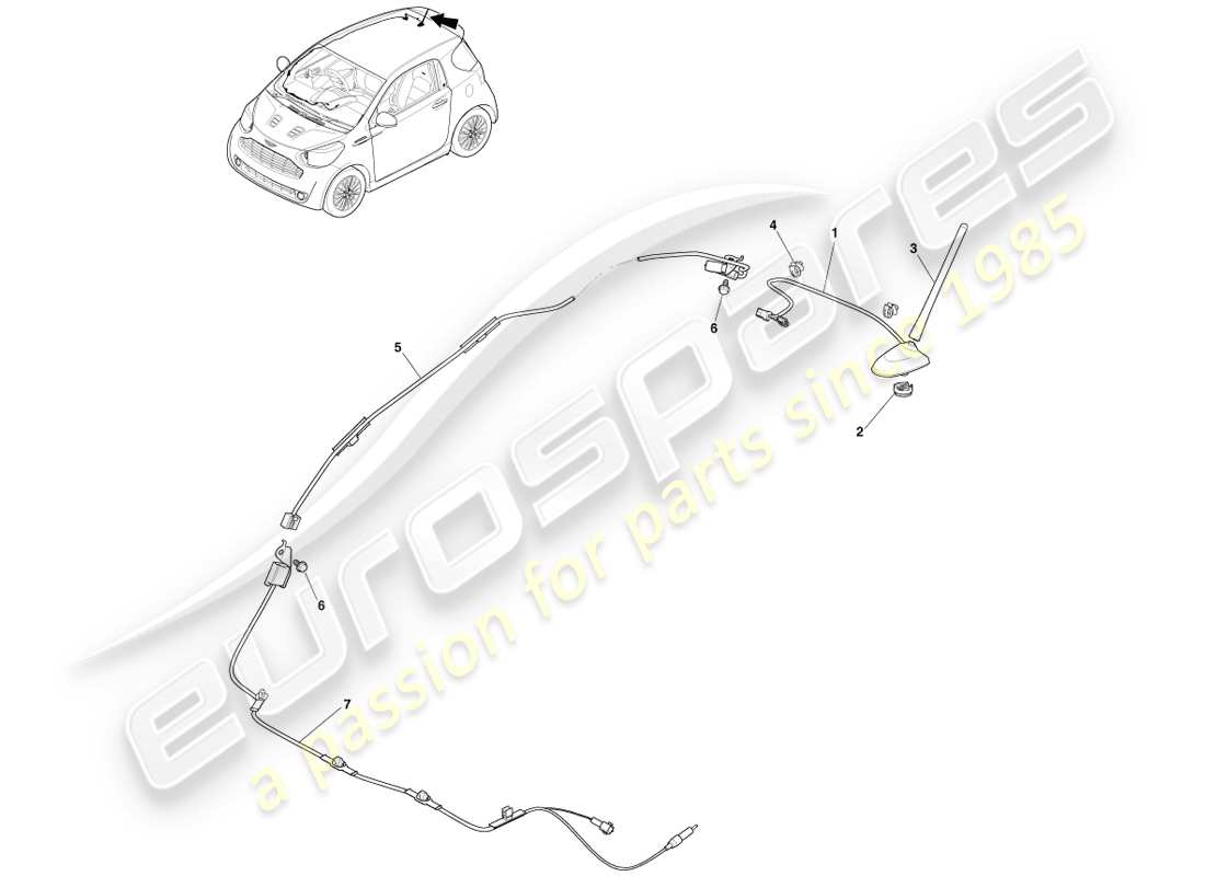 aston martin cygnet (2012) antenna and cables parts diagram