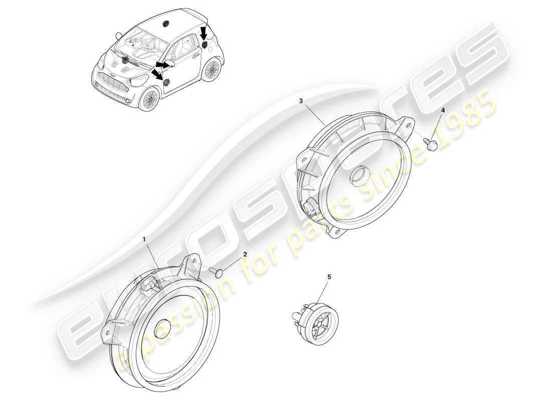 aston martin cygnet (2012) speakers parts diagram