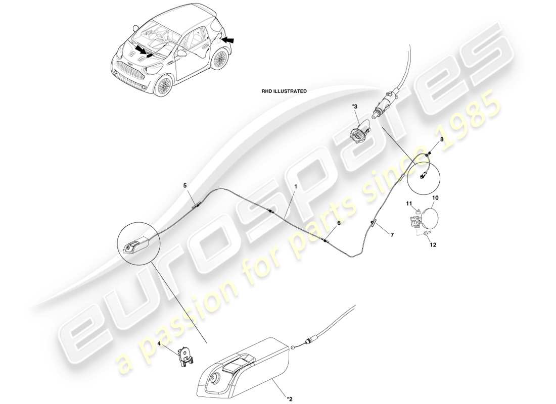 aston martin cygnet (2012) fuel filler mechanism parts diagram