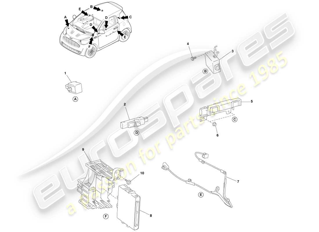 aston martin cygnet (2012) wireless door lock parts diagram