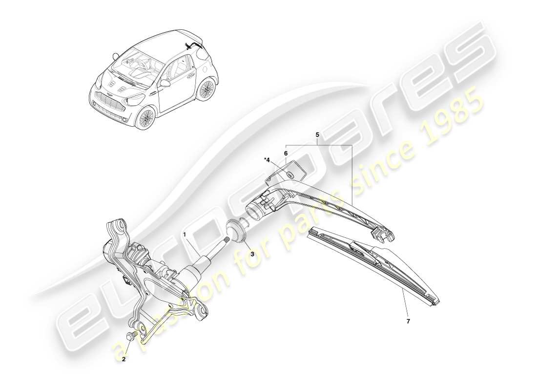 aston martin cygnet (2012) rear windscreen wiper assy parts diagram