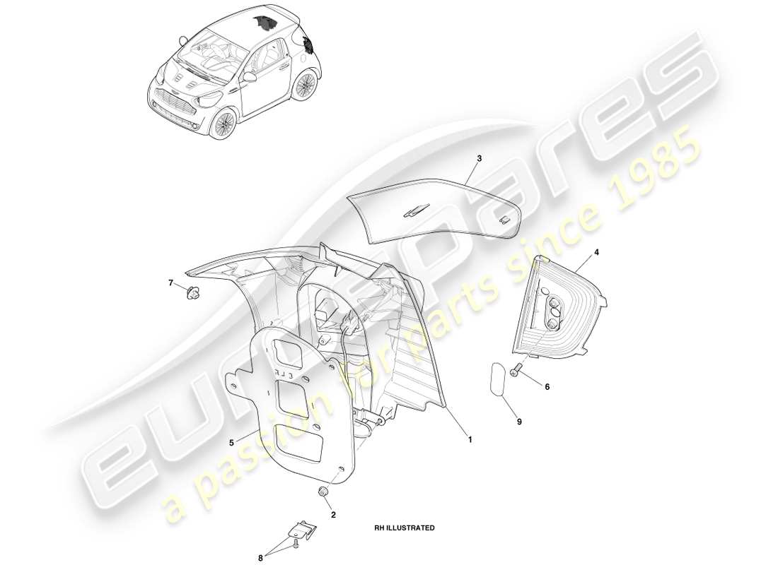 aston martin cygnet (2012) rear lights parts diagram