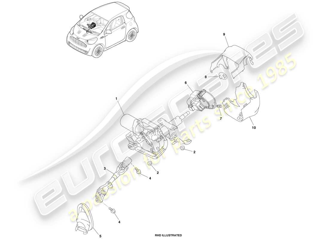 aston martin cygnet (2012) steering column assembly parts diagram