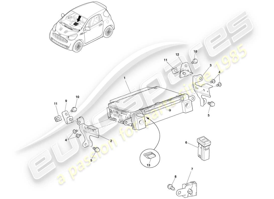 aston martin cygnet (2012) infotainment head unit parts diagram