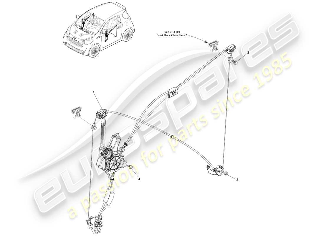 aston martin cygnet (2012) front side window regulators parts diagram