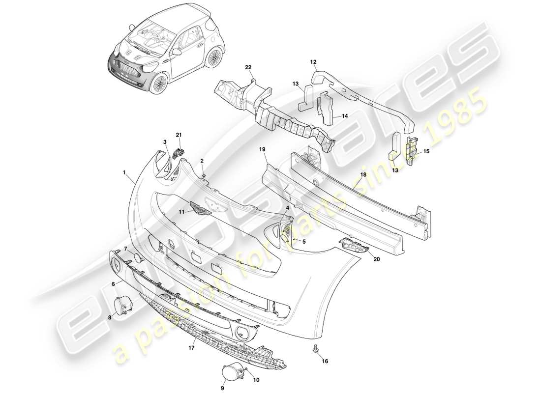 aston martin cygnet (2012) front bumper assy parts diagram