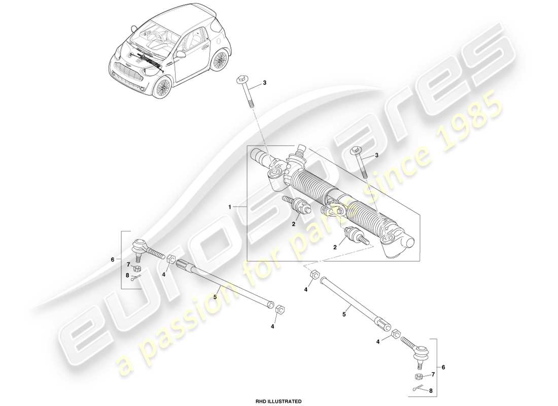 aston martin cygnet (2012) steering rack assembly parts diagram