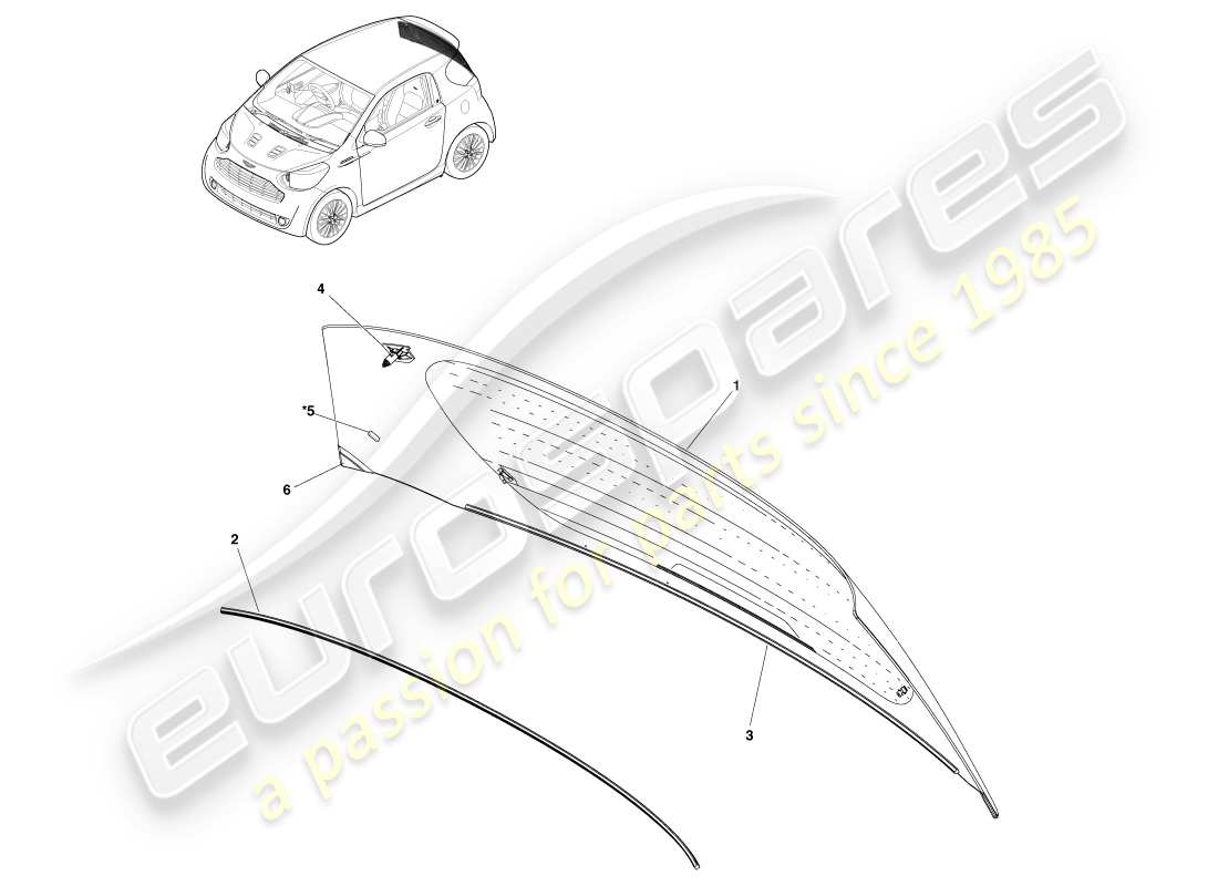 aston martin cygnet (2012) rear glass assembly parts diagram