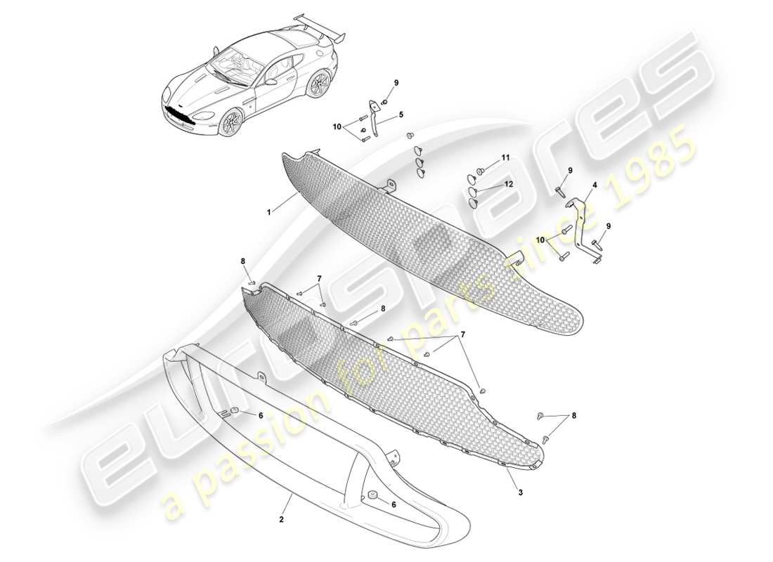 aston martin v8 vantage (2007) radiator grille, gt8 & v8 18my part diagram