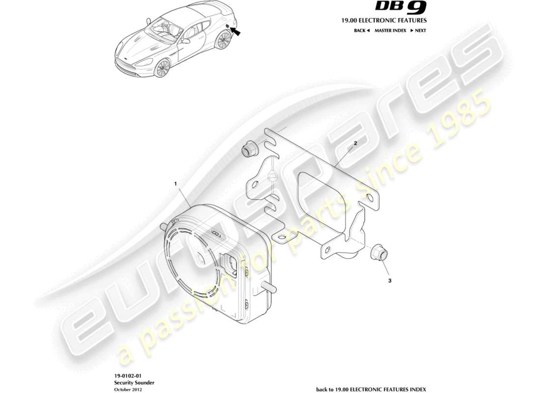 aston martin db9 (2015) alarm horns & sirens part diagram