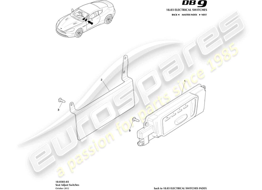 aston martin db9 (2014) seat adjustment switches part diagram