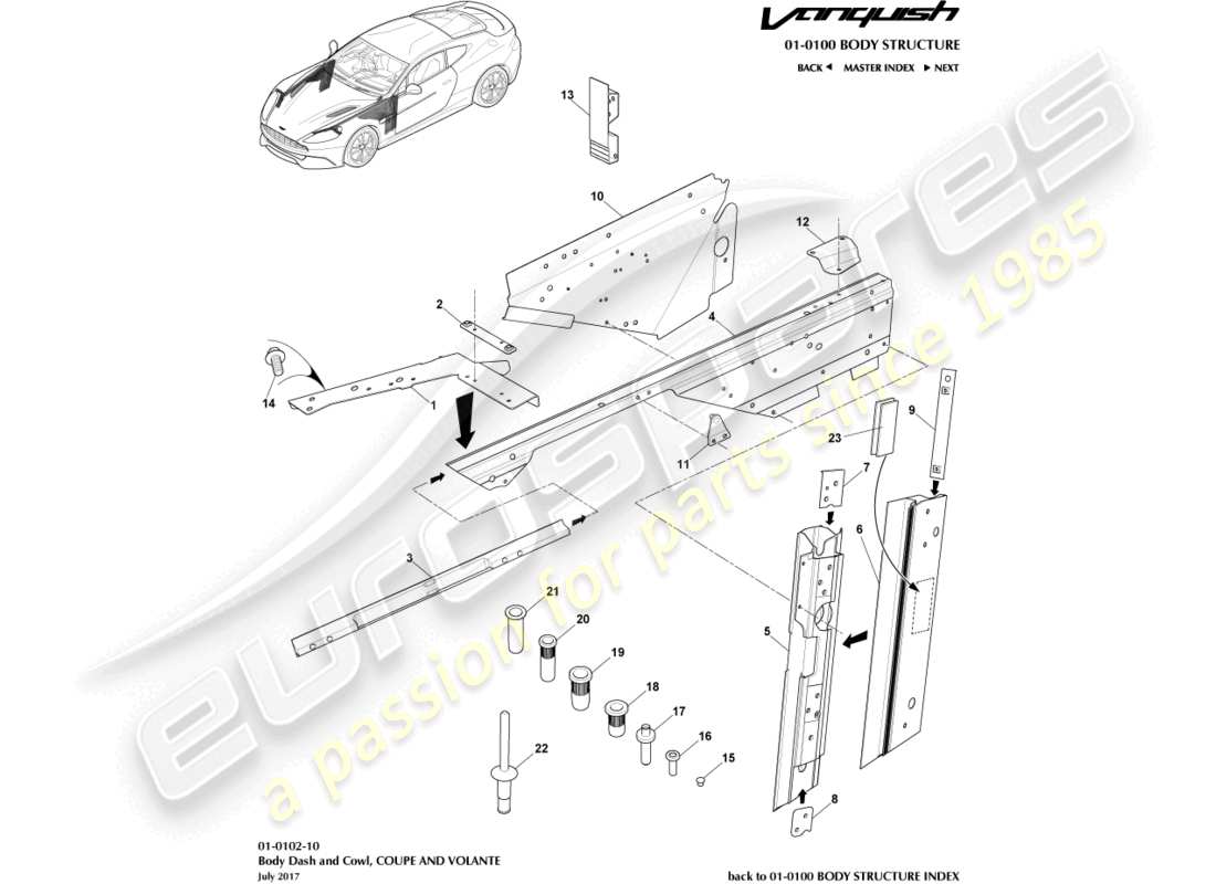 aston martin vanquish (2018) body frame, front part diagram